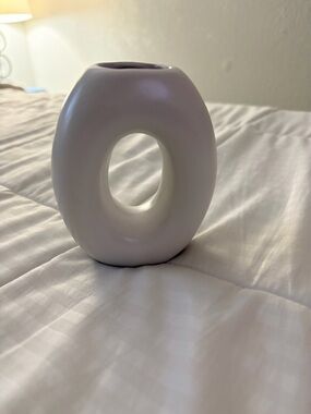Daiso White Ceramic Oval Hole Vase - Home Accents